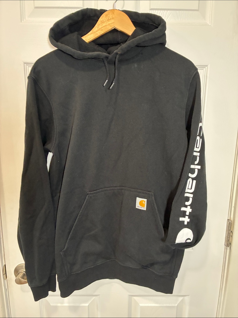Carhartt Black Hoodie with White Sleeve Logo
